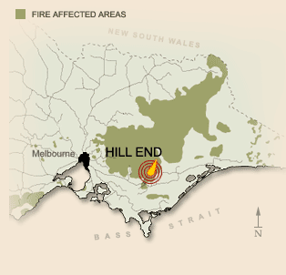 Areas affected by fire in the Black Friday bushfires